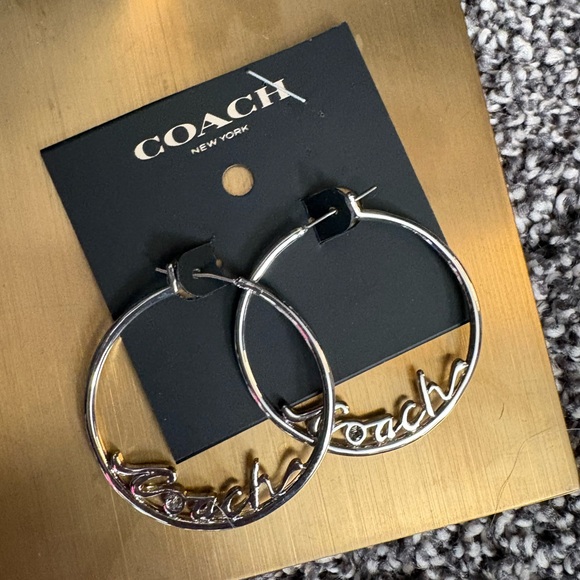 Coach Signature Silver Hoop Earrings - Picture 7 of 9